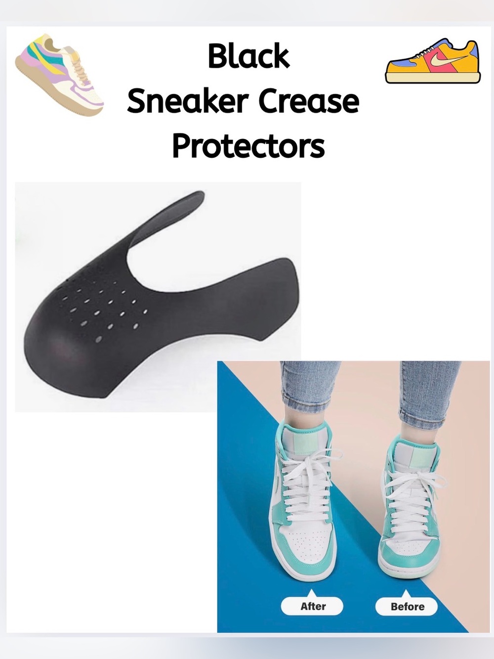 Black Sneaker Crease Protectors 1 Pair Large NWT AF1 Dunk Jordan
